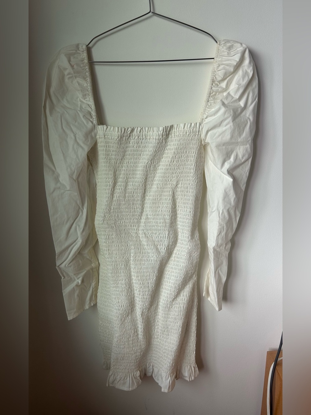 White Smocked Puff-Sleeve Mini Dress